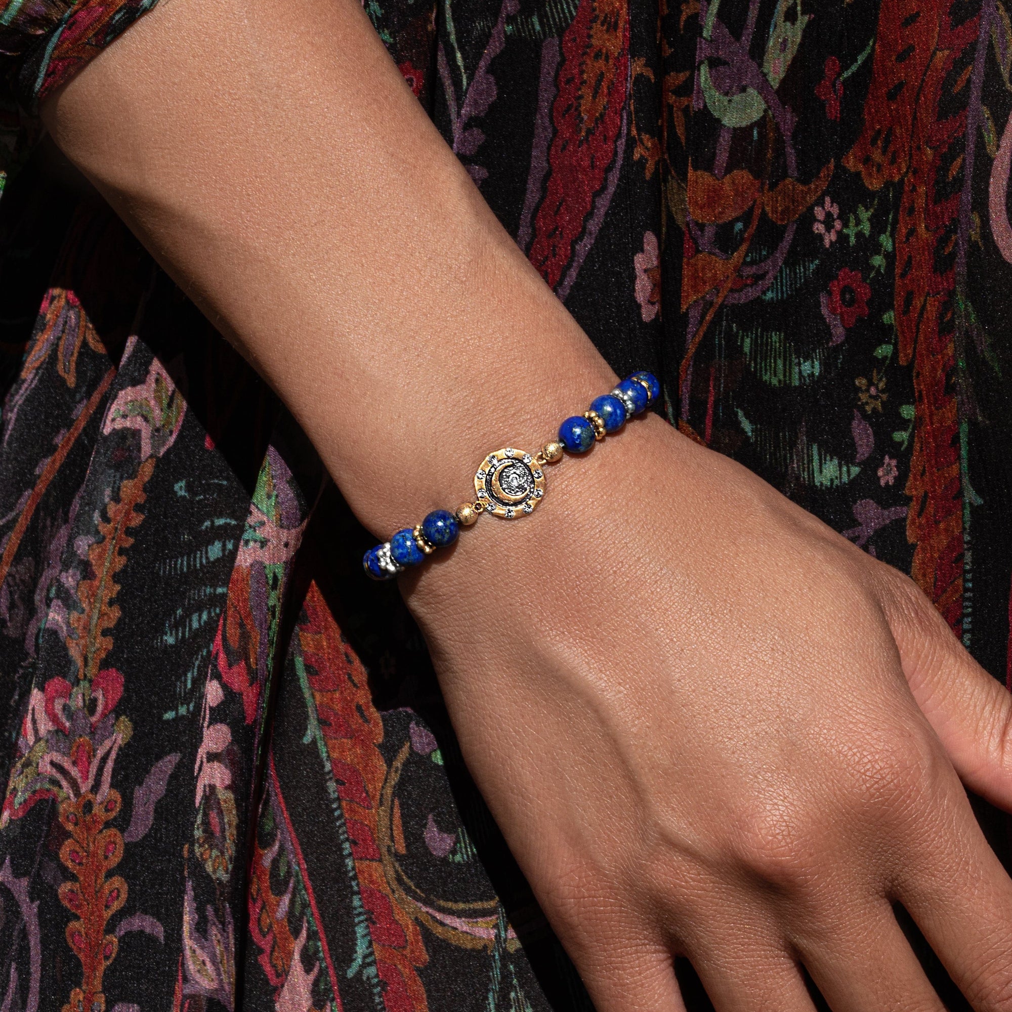 Karma and Luck Lapis Moon Charm Bracelet