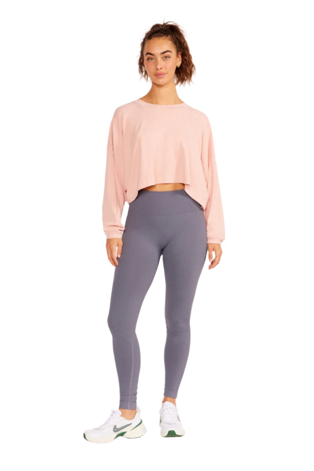 Cream YogaAlexa Oversize Long Sleeve Crop Top - Powder Pink