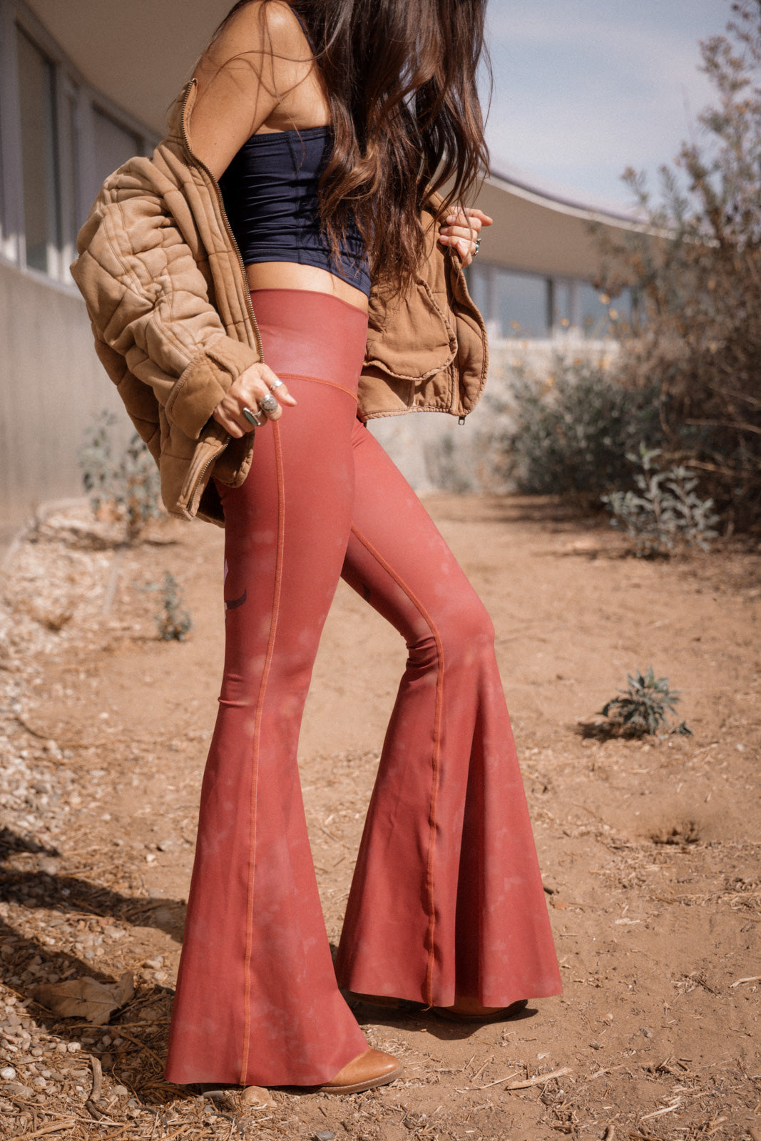 red bell bottoms yoga pants