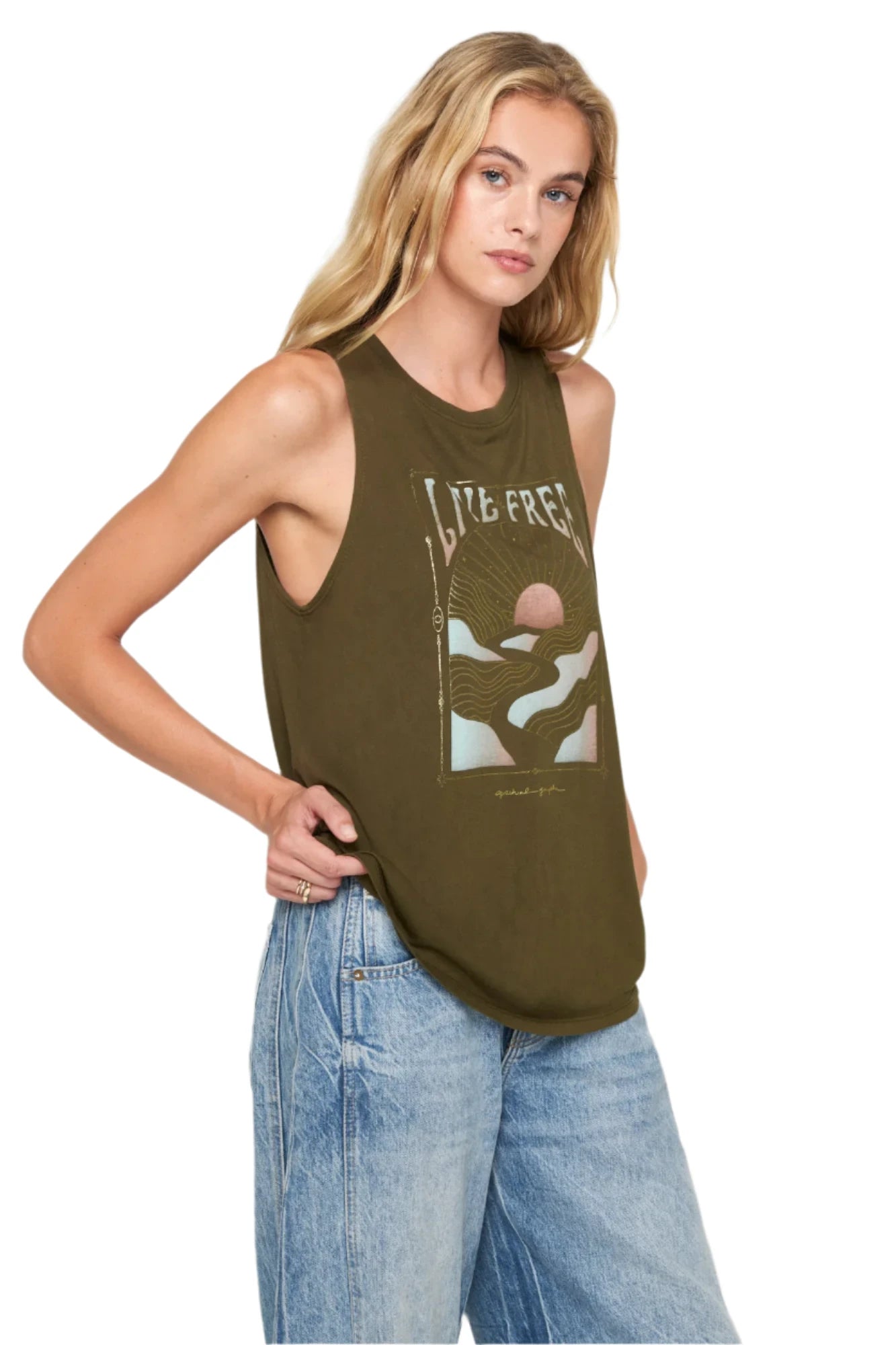 Spiritual angster Live Free Jade Muscle Tank