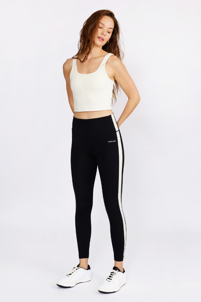 Black Stripe Hana Leggings - Cream Yoga