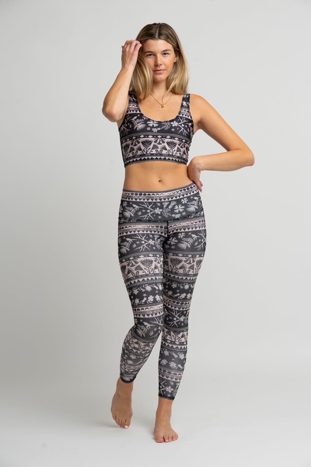 Black Floral Print Yoga Top