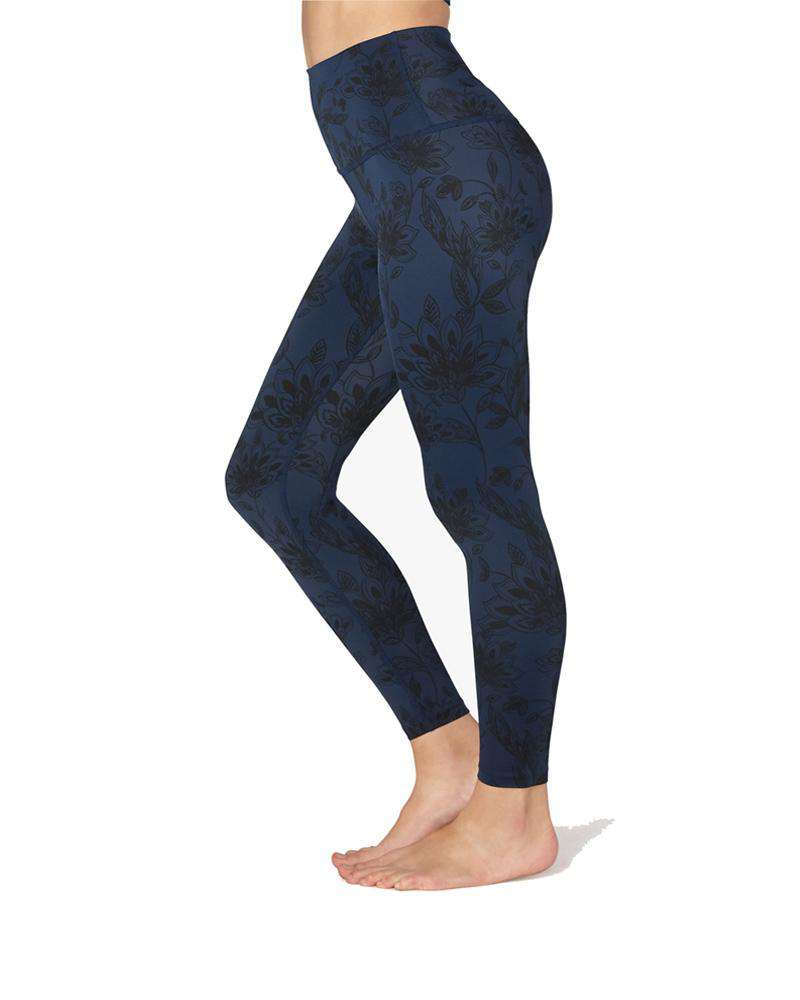Beyond Yoga Charc Blue Marble Pink Floral Leggings Size Small 2